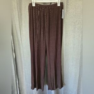 Catherine's 0X Ribbed Wide Leg Trouser Pants Brown Elastic Waist